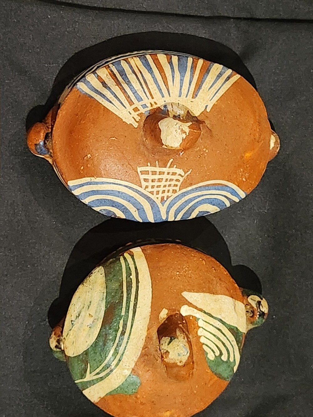 Lot of 2 VTG Mexico Red Clay Covered Pot Tlaquepaque Mexican Folk Art Bowl Dish